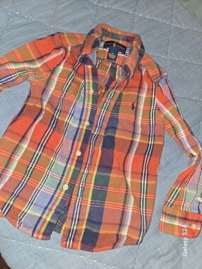 Ralph Lauren Orange Plaid Cotton Button-Down Shirt Boys Sz 4